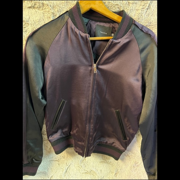 Arizia Talula Satin Bomber Jacket Purple / Black Size XXS - Picture 1 of 6